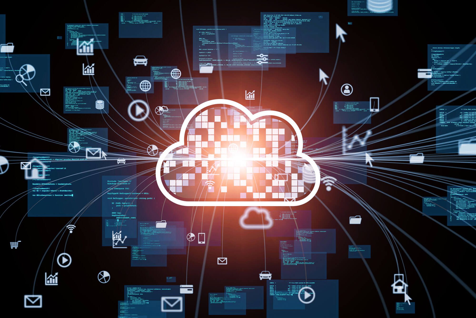 securus-cloud-banner A graphic of a digital cloud with a bright light coming from the center
