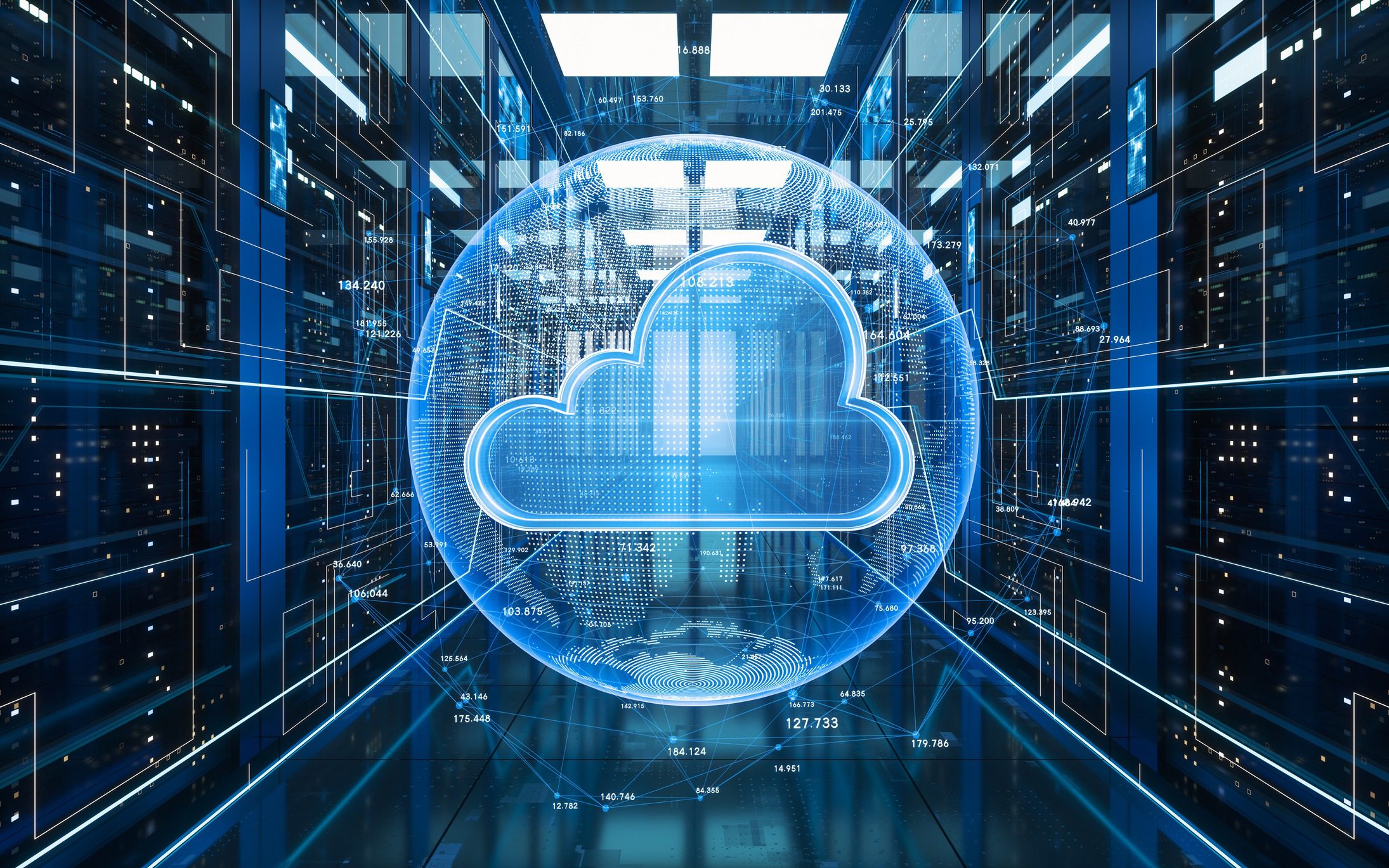 Big data and cloud computing, 3d rendering. Big data and cloud computing, 3d rendering. Computer digital drawing.