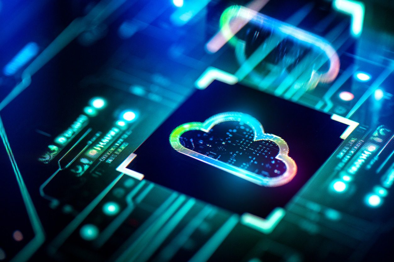 Cloud computing concept. Digital cloud solutions on PCB futuristic background Cloud computing concept. Digital cloud solutions on PCB futuristic background