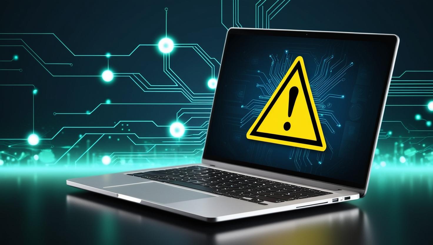 laptopcaution An open laptop with a yellow triangle icon with an exclamation point on the screen.